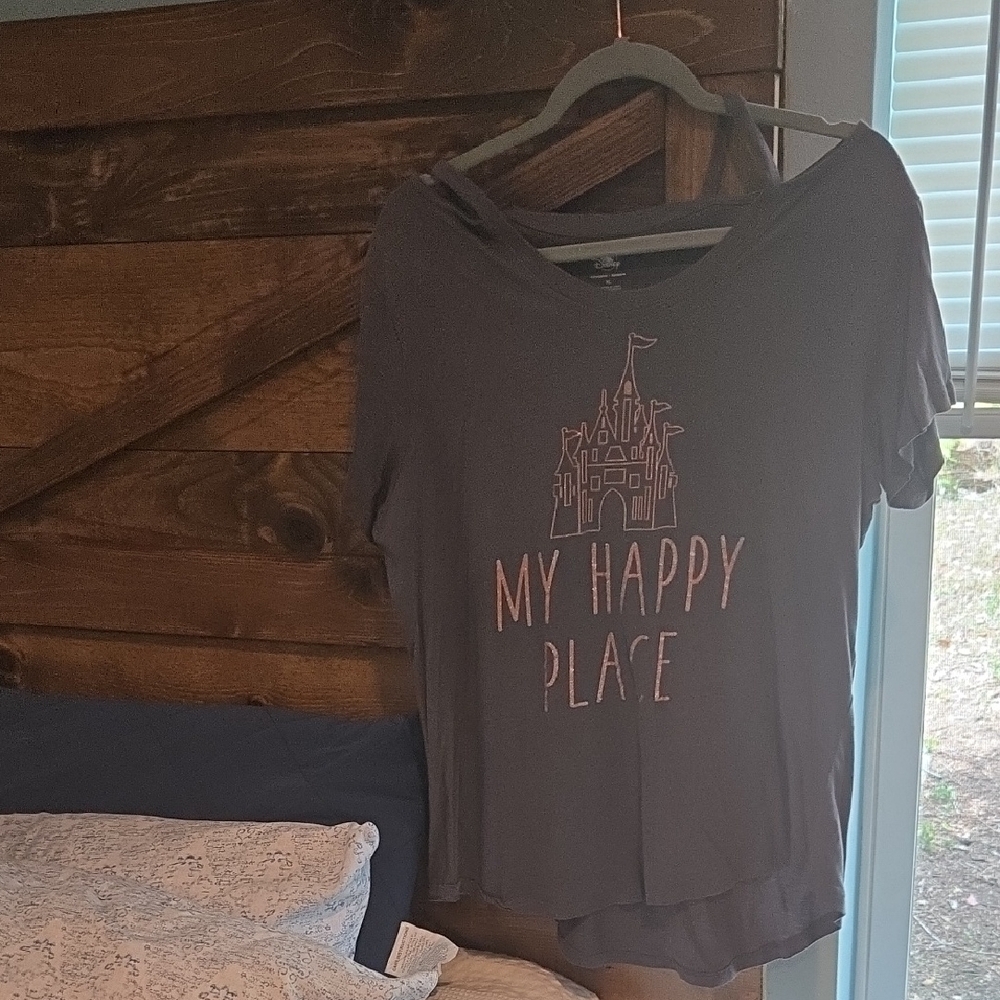 Gray Graphic T-Shirt with Pink Castle Design
